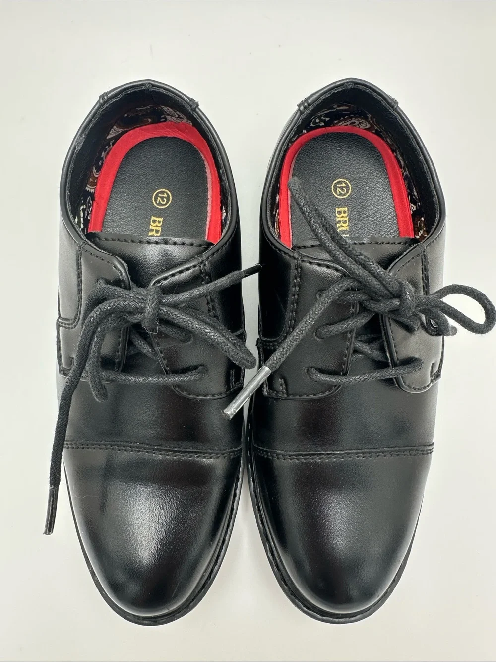 Bruno Marc Boys Sz 12 Black Leather Cap Toe Lace-Up Oxford Dress Shoes NWOT